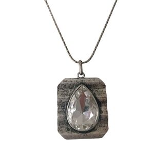 Vintage 80's Teardrop Pendant Necklace Crystal Glass Metal Artisan Steampunk